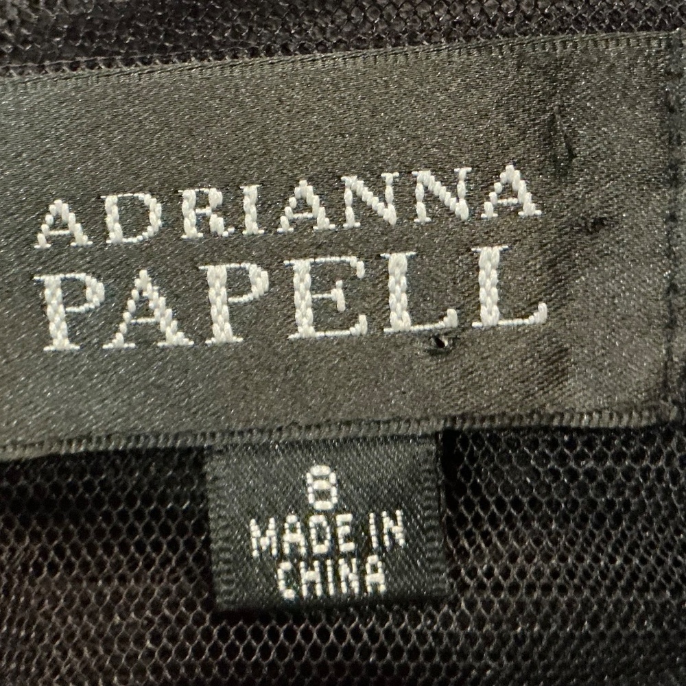 Adrianna Papell 8 Black Dress Tiered Shutter Pleat Illusion mesh Sleeve - Picture 8 of 10